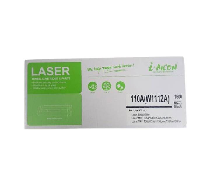 i-AICON 110A W1112A compatible black toner cartridge retail packaging box for HP Laser printers