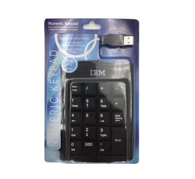 Side profile of the slim IBM numeric keypad, highlighting its integrated ergonomic slope angle designed for wrist relief during calculation tasks.