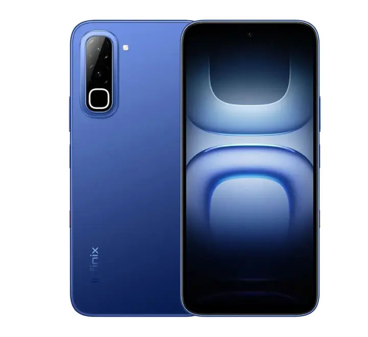 Infinix HOT 70 256GB in Dive Blue color variant highlighting rear dual AI camera layout.