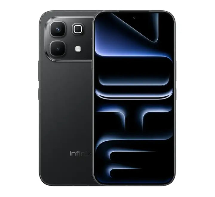 Rear view of the Infinix Note 60 5G in Midnight Black colorway, highlighting the advanced 50MP OIS dual camera module.