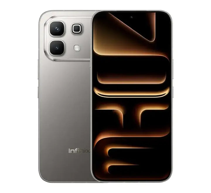 Infinix Note 60 5G smartphone in premium Mist Titanium color showing the 1.5K AMOLED display layout and sleek metallic chassis.