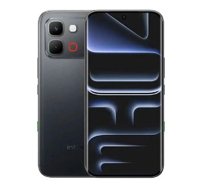 Rear view of the Infinix Note Edge 5G 256GB edition in Shadow Black, highlighting the 50MP camera module design.