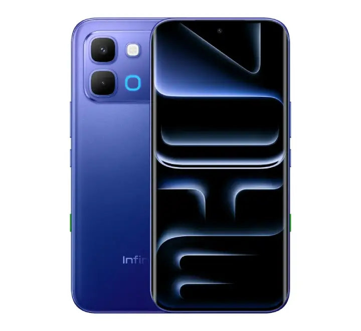 The vibrant Stellar Blue Infinix Note Edge smartphone variant reflecting light across its smooth premium back panel.
