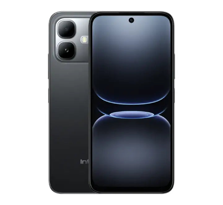 Infinix Smart 20 budget phone in Shadow Black variant featuring the drop-resistant matte finish chassis.
