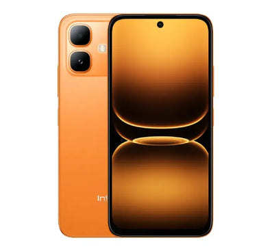 Infinix Smart 20 in Sunlike Orange vibrant color option, highlighting the IP64 water-resistant build.