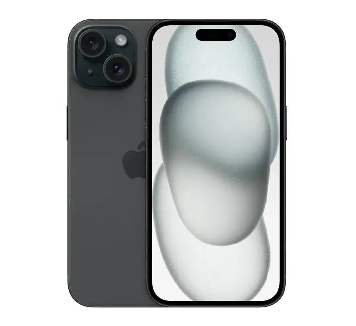 Sleek dark black Apple iPhone 15 dual SIM model with USB-C charging port.