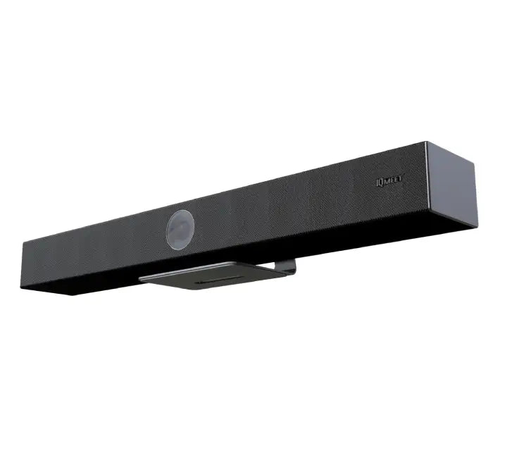 IQBoard JoinOne HY200 4K AI video conference bar showing front camera lens, microphone array, and speakers on a light background.