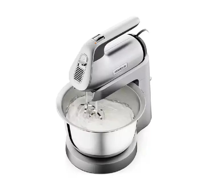 Detailed view of the 3.5L automated rotating stainless steel bowl mounted on the Kenwood Chefette Combi stand base.