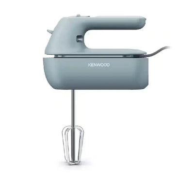 Kenwood QuickMix Go HMP40.000GY hand mixer in Storm Blue packed neatly inside its custom all-in-one storage case on a kitchen counter.