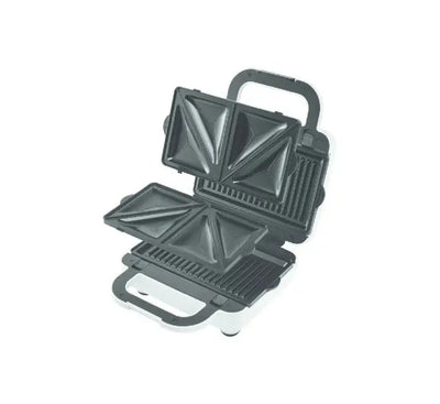 Kenwood 3-in-1 multi-snacker open showing interchangeable non-stick sandwich, waffle, and grill plates.