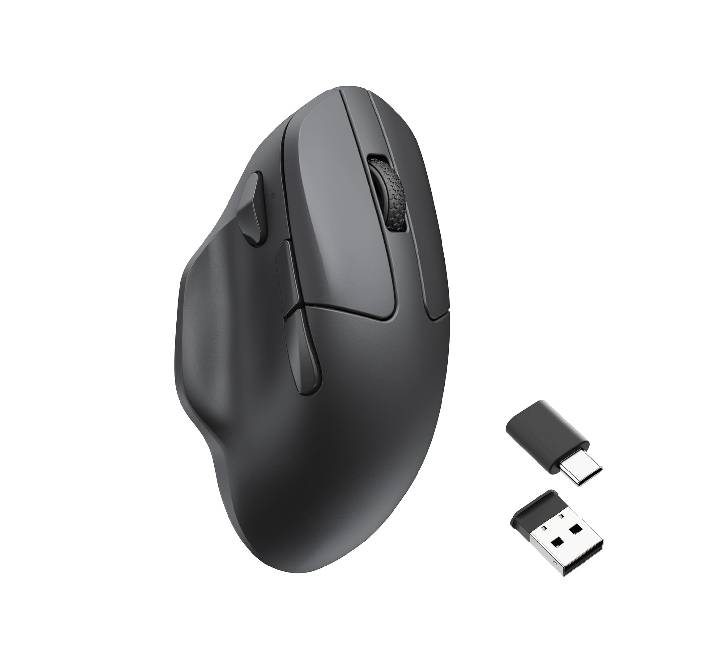 Top-down view of the lightweight 63g Keychron M7 wireless mouse showcasing its sleek matte black finish.
