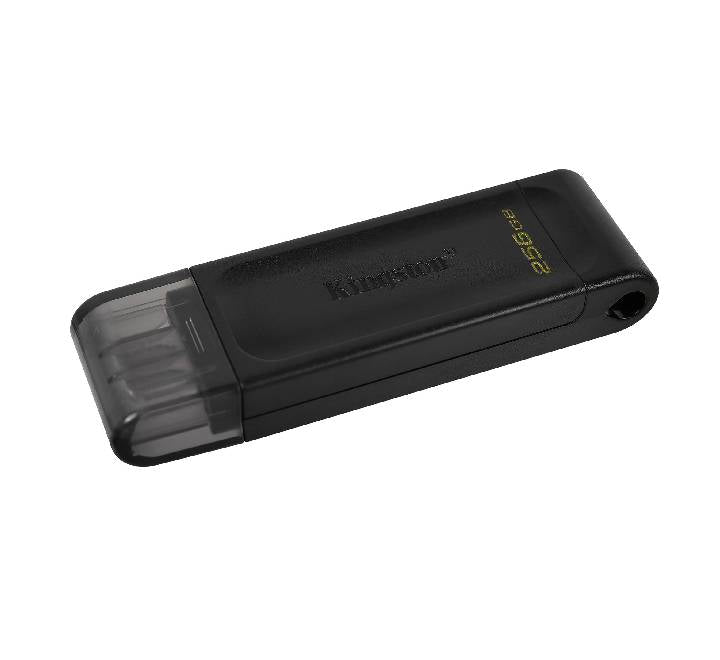 Kingston DT70 256GB USB-C flash drive plugged into a laptop