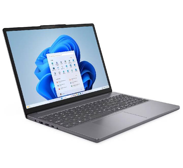 Side view of slim Lenovo IdeaPad Slim 3 15IRH10 highlighting USB-C, HDMI, and SD card reader ports