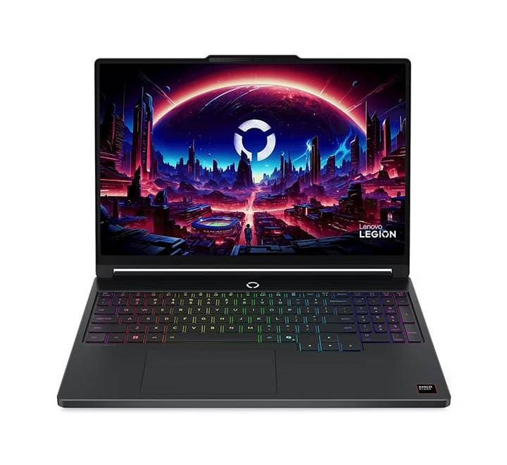 Lenovo Legion 5 15AHP11 gaming laptop in Eclipse Black viewed from the front, showcasing its sleek design and 15.3-inch OLED display.
