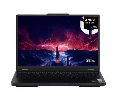 Angled open frame view of the Lenovo Legion Pro 5 16ADR10-83LT002YTA esports laptop in Eclipse Black, highlighting its 16-inch QHD+ 165Hz OLED screen.