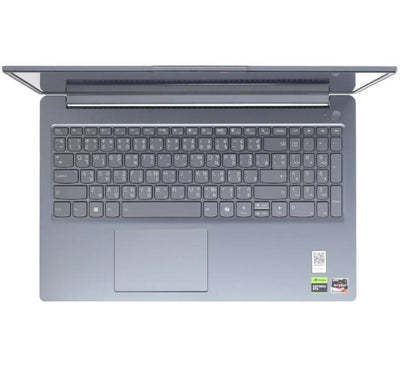 Rear angled profile of the Lenovo LOQ 15ARP10E chassis showing the distinct blue-accented cooling vents and premium geometry.