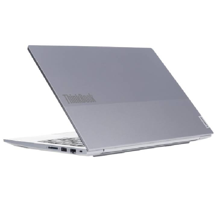Side view of the Lenovo ThinkBook 14 G8 highlighting Thunderbolt 4, USB-C, HDMI, and Ethernet ports.