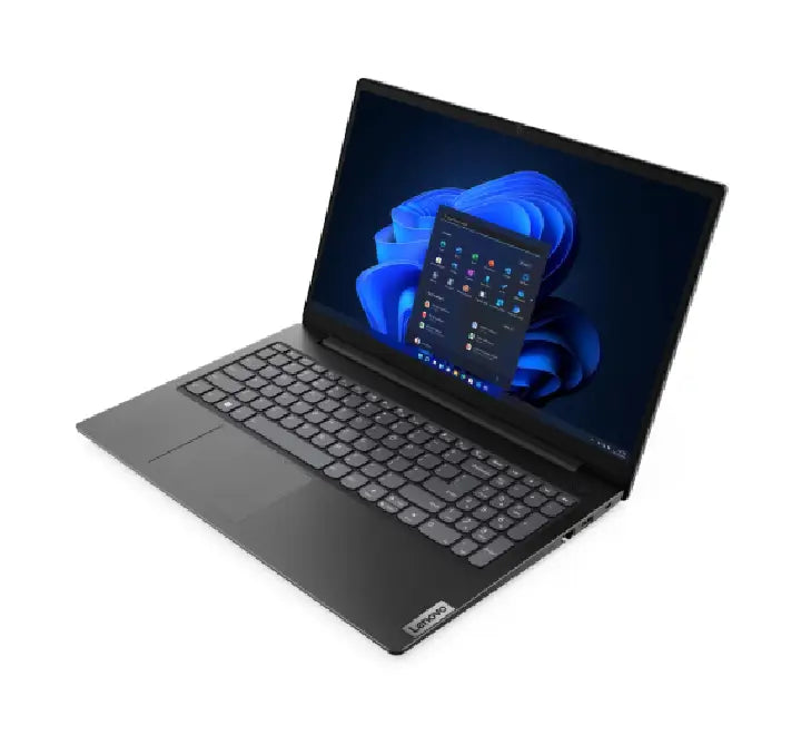 Top-down view of the Lenovo V15 G4 IRH keyboard with a full numeric keypad for business productivity.