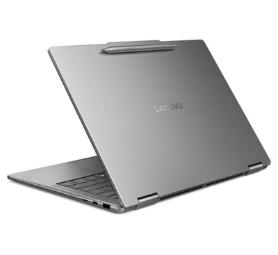 Slim aluminum side profile view of the Lenovo Yoga 7 2-in-1 showing ports and sleek craftsmanship