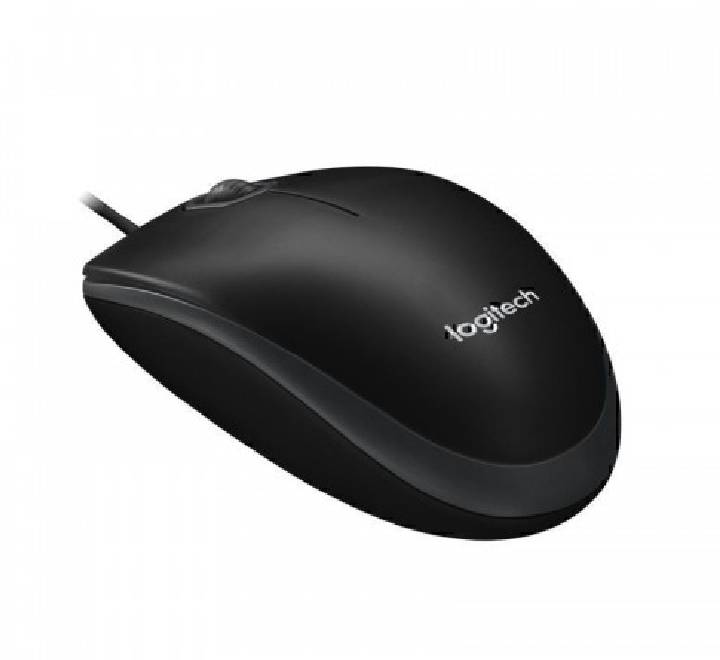 Logitech B100 wired mouse angled view