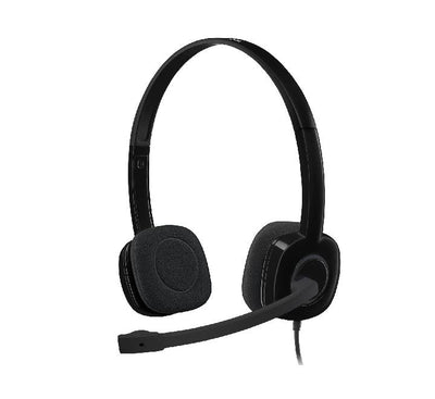 Logitech H151 analog stereo headset with adjustable headband and boom microphone in black, model 981-000587.