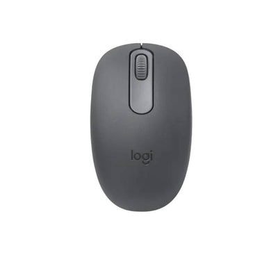Top angled showcase of the graphite-colored Logitech M196 Bluetooth wireless mouse.