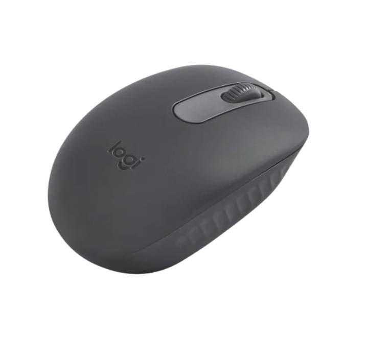 The base view of the Logitech M196 mouse displaying its optical tracking core, power toggle switch, and Bluetooth link light.