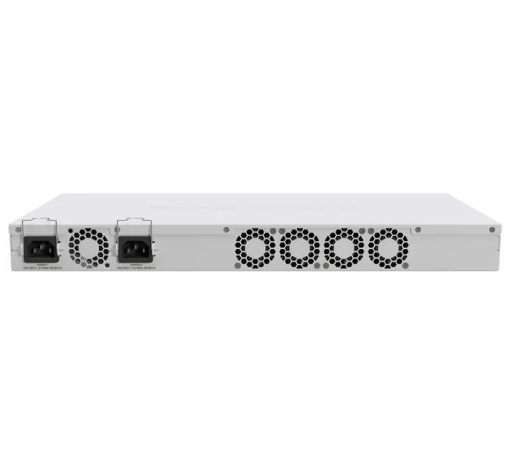 Close-up detail of the 4x 10G SFP+ ports and 13x Gigabit Ethernet ports on the MikroTik CCR2116-12G-4S+ interface panel.