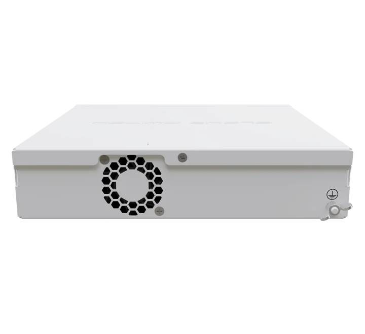 MikroTik CRS310-8G-2S+IN compact switch fitted with rack ears for standard 19-inch 1U server rack installation.