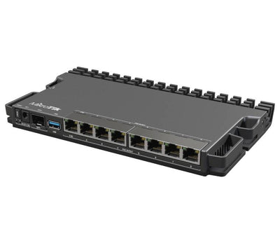 MikroTik RB5009UPr+S+IN high-performance networking router installed in a server rack