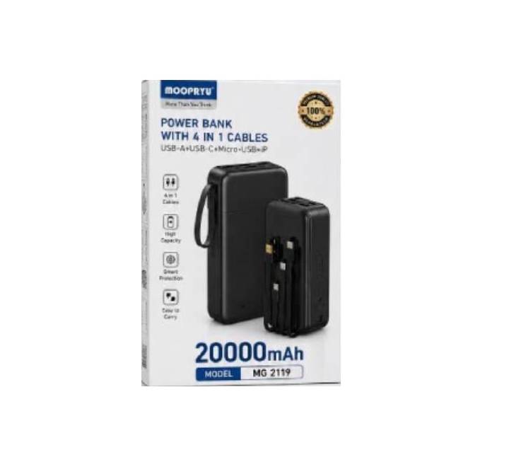 Moopryu MG-2119 20000mAh Power Bank in black front view showing build quality and design