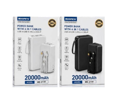 Moopryu MG-2119 20000mAh portable power bank charging a smartphone on the go