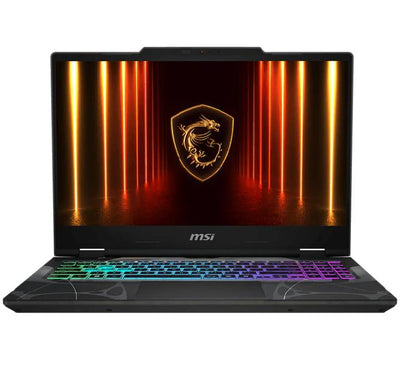 MSI Cyborg 15 B2RWFKG-058TH gaming laptop showcasing its futuristic translucent chassis and screen angled forward.