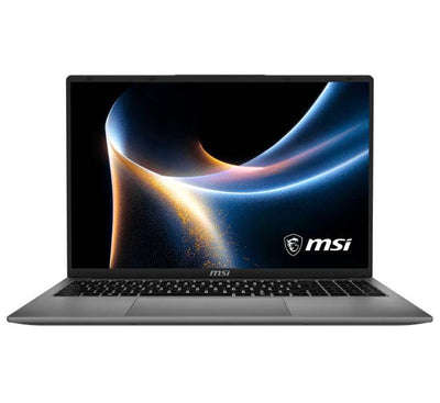 MSI Modern A16 LE Ryzen 7 laptop in Platinum Gray viewed from the front with open lid.