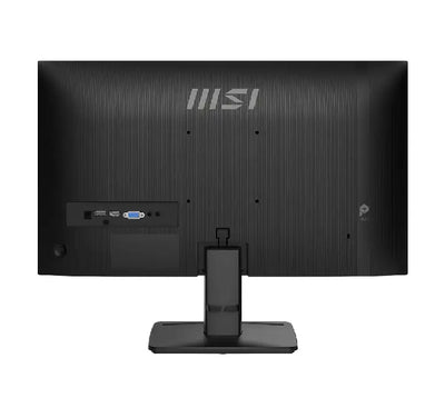 Rear view of the MSI PRO MP251 E2 monitor chassis showing the HDMI, DisplayPort, VGA connections, and VESA wall mount holes.