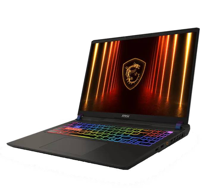 Close-up of the MSI Vector 16 HX AI gaming keyboard highlighting its 24-zone RGB backlighting and dedicated Copilot key.