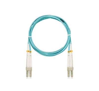 Nikomax 10M OM3 LC-LC Duplex Multimode Fiber Optic Cord neatly coiled.