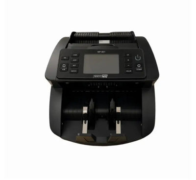 Nippon NP-801 bill counter machine in black with dual LED display.