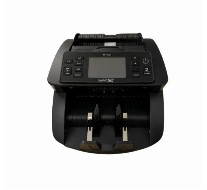 Nippon NP-801 bill counter machine in black with dual LED display.