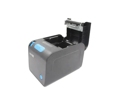 Top view of Nippon RP-328-BU thermal printer open cover showing 80mm paper roll chamber and auto-cutter.