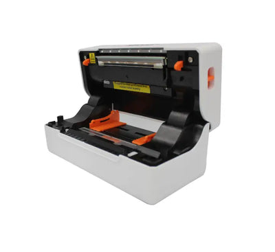 Top view of Nippon RP-421-U thermal barcode printer open cover showing label roll loading area.