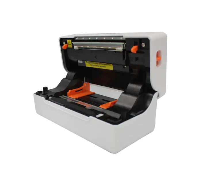 Top view of Nippon RP-421-U thermal barcode printer open cover showing label roll loading area.