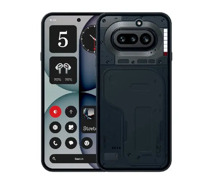 Full back profile of the classic transparent Black Nothing Phone 4a showing the internal component-inspired design elements.