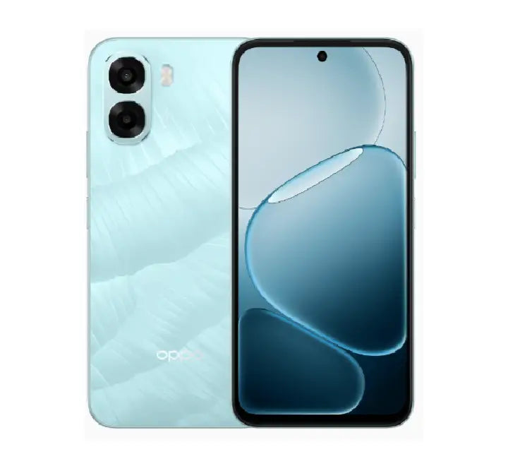 OPPO A6x Ice Blue edition with IP64 splash resistance and AI dual camera.