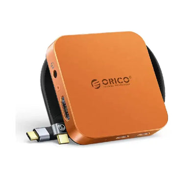 ORICO 8-in-1 magnetic M.2 NVMe SSD docking station showing aluminum body and expansion ports