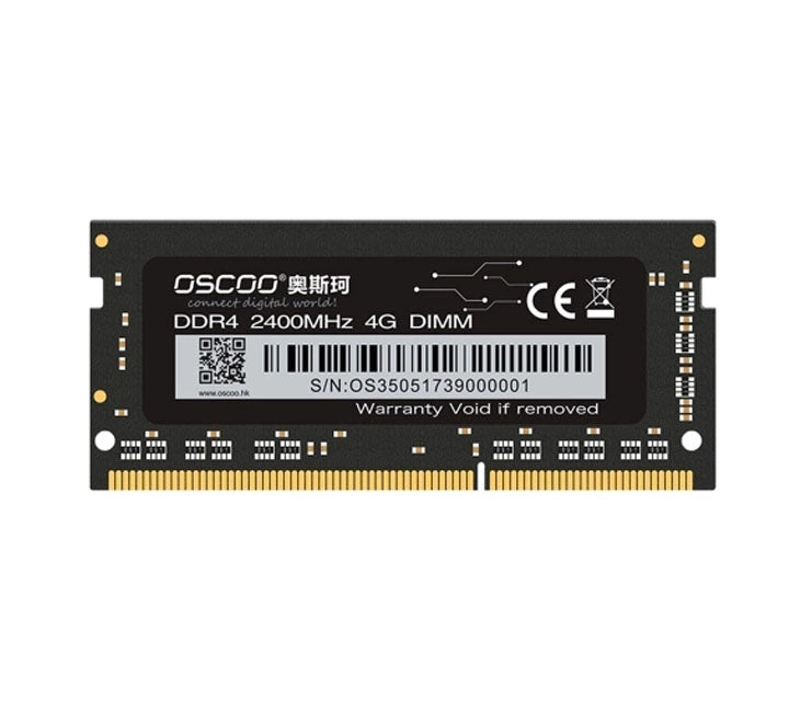 OSCOO DDR4 SODIMM laptop memory module displaying the high-quality black PCB layout and original IC chips.