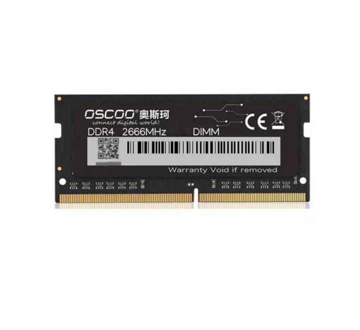 OSCOO DDR4 SODIMM laptop memory module displaying the high-quality black PCB layout and original IC chips.