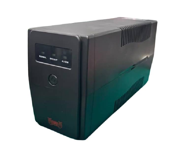 Front view of the Owl G850 Pro 800VA / 480W Line-Interactive UPS showing its power button and status indicator layout.