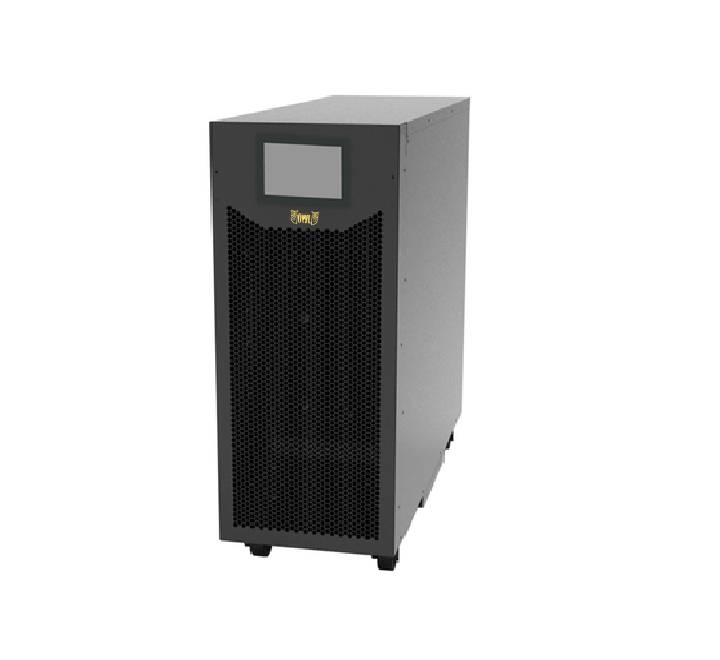 OWL HU3310 tower type 3-phase high-frequency online UPS front view showing the LCD control panel.