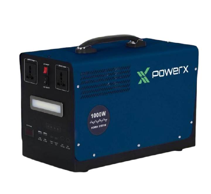 PowerX PX-PS1000 1000W Portable Power Station with 921.6Wh LiFePO4 battery front view.